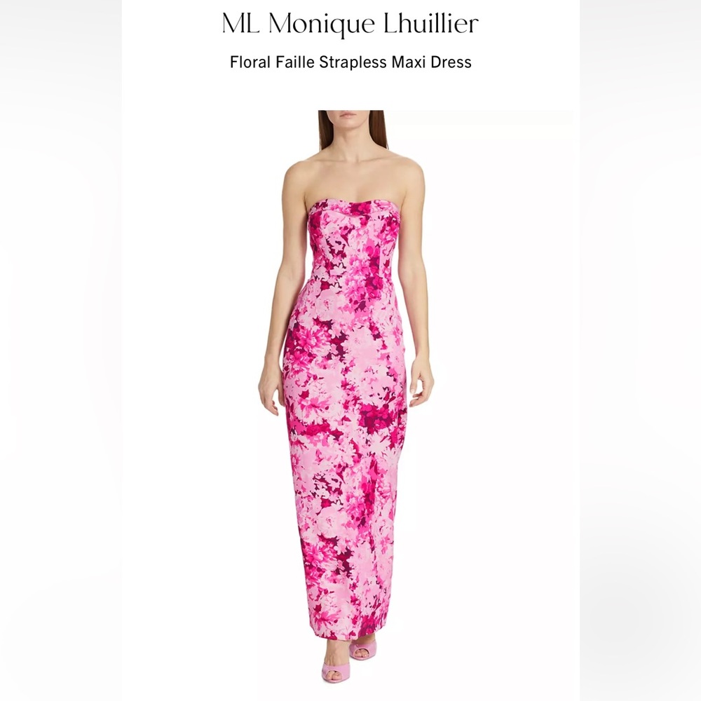 ML Monique Lhuillier
Floral Faille Strapless Maxi Dress.   SIZE USA 0